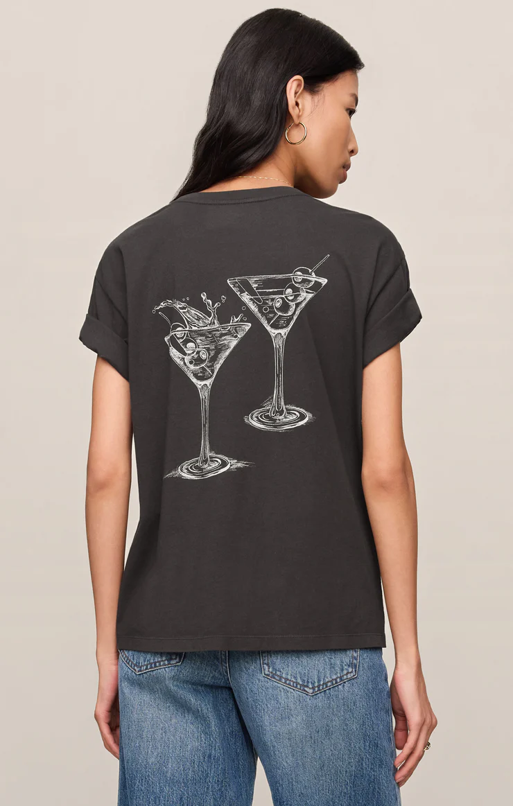 Martini Graphic Boyfriend Tee | Ash Black