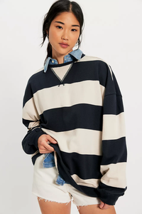 WTF Classic Striped Oversized Crewneck | Black Combo