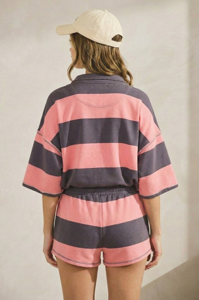 Vintage Striped Rugby Set | Pink and Navy