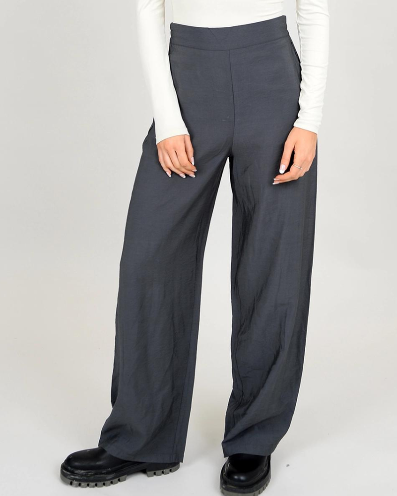 Victoria Wide Leg Satin Pant In Thunder