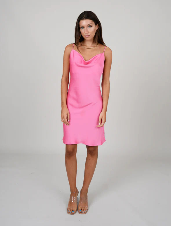 Cowl Neck Satin Slip in Pink