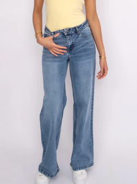 Brooklyn 5 Pocket Mid Rise Wide Leg Pants | Mid Blue