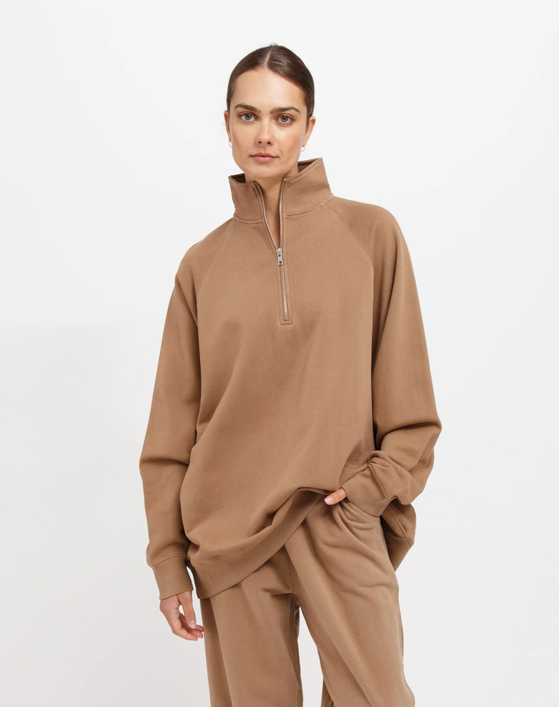 Not Your Boyfriend's Half Zip Sweatshirt in Fawn