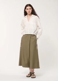 White Cropped Drawstring Blouse In Cotton Poplin