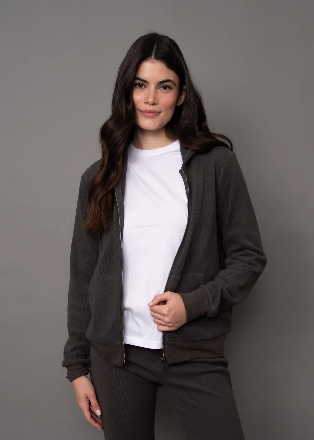 Hesta Cozy Waffle Zip up | Coal