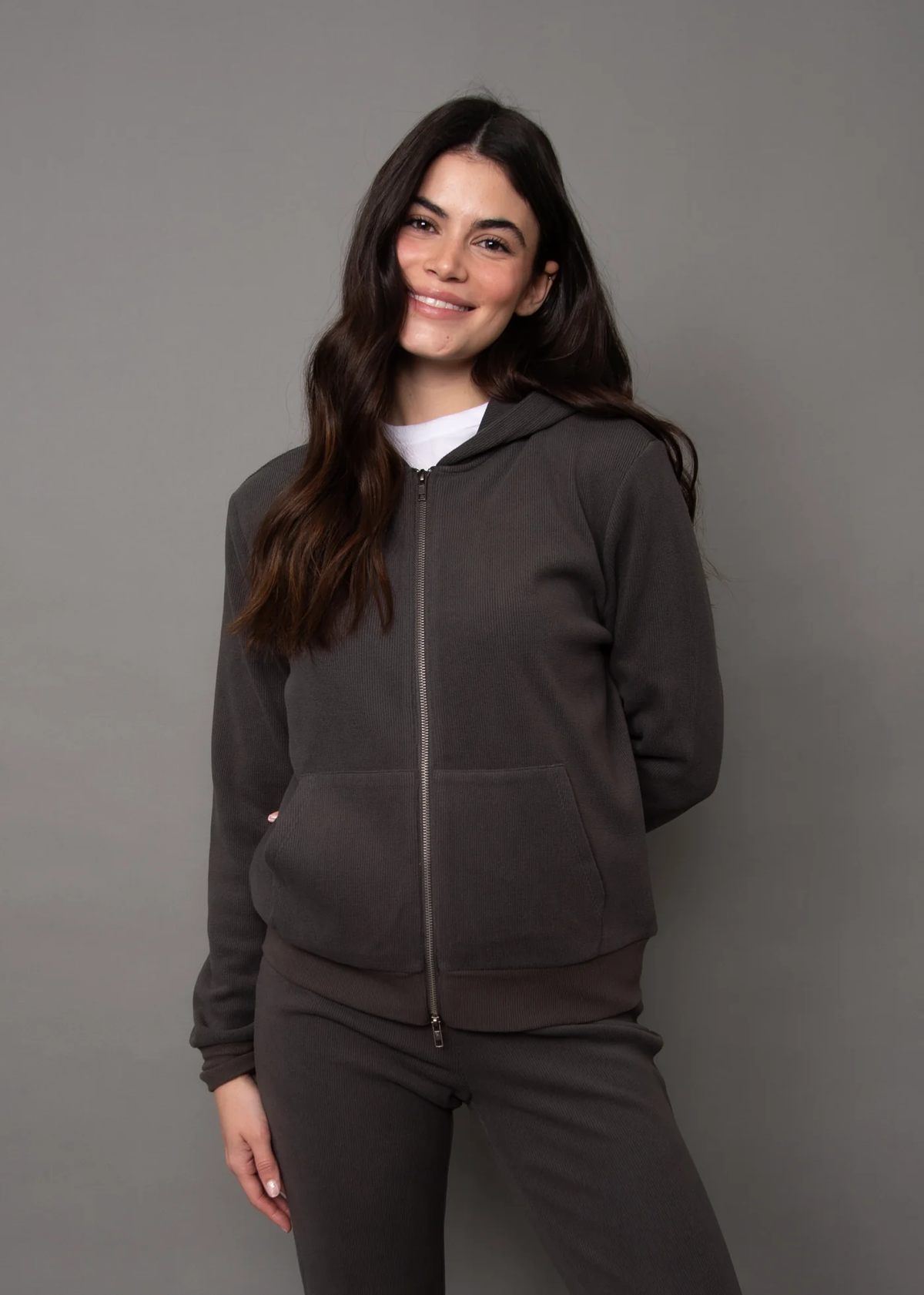 Hesta Cozy Waffle Zip up | Coal