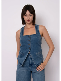 Vesta Stretch Denim Button Up | Didi Dark
