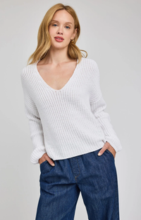 Spencer V-Neck Knit Sweater | White