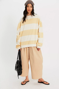WTF Classic Striped Oversized Crewneck | Apricot Combo
