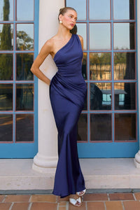 Armina One Shoulder Satin Ruched Dress