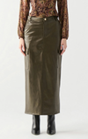 Vegan Leather Cargo Skirt in Khaki Green