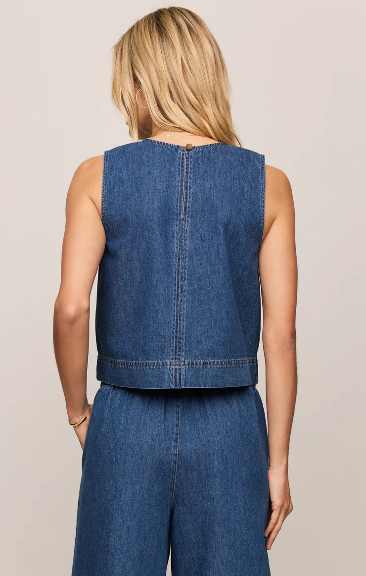 Sun Seeker Denim Cropped Tank | Deep Water