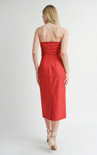 Take Action Pleated Midi Dress in Crimson