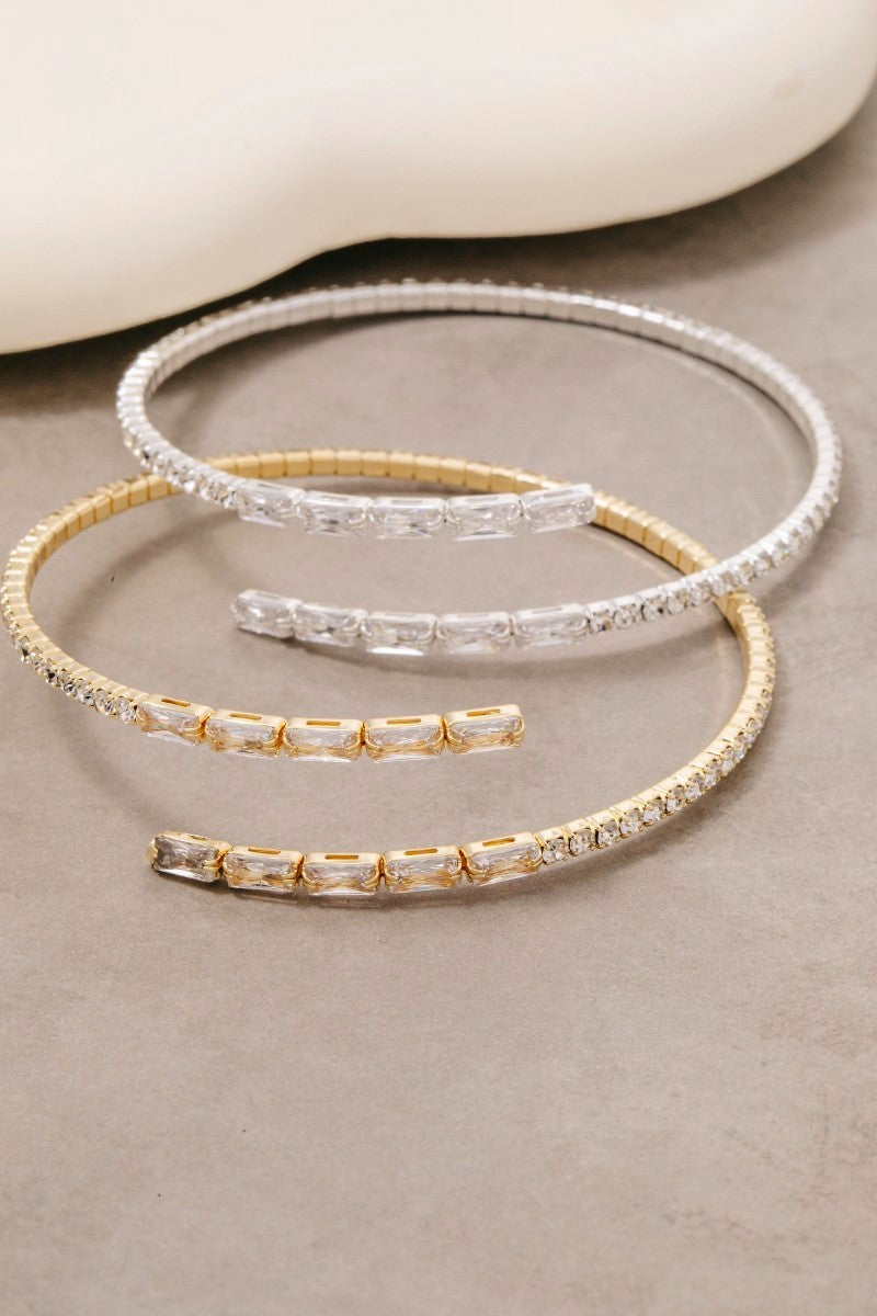 Cubic Zirconia Baguette Tennis Chain Cuff Bracelet