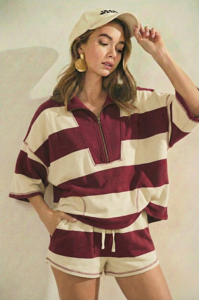 Vintage Striped Rugby Set | Wine and Ivory