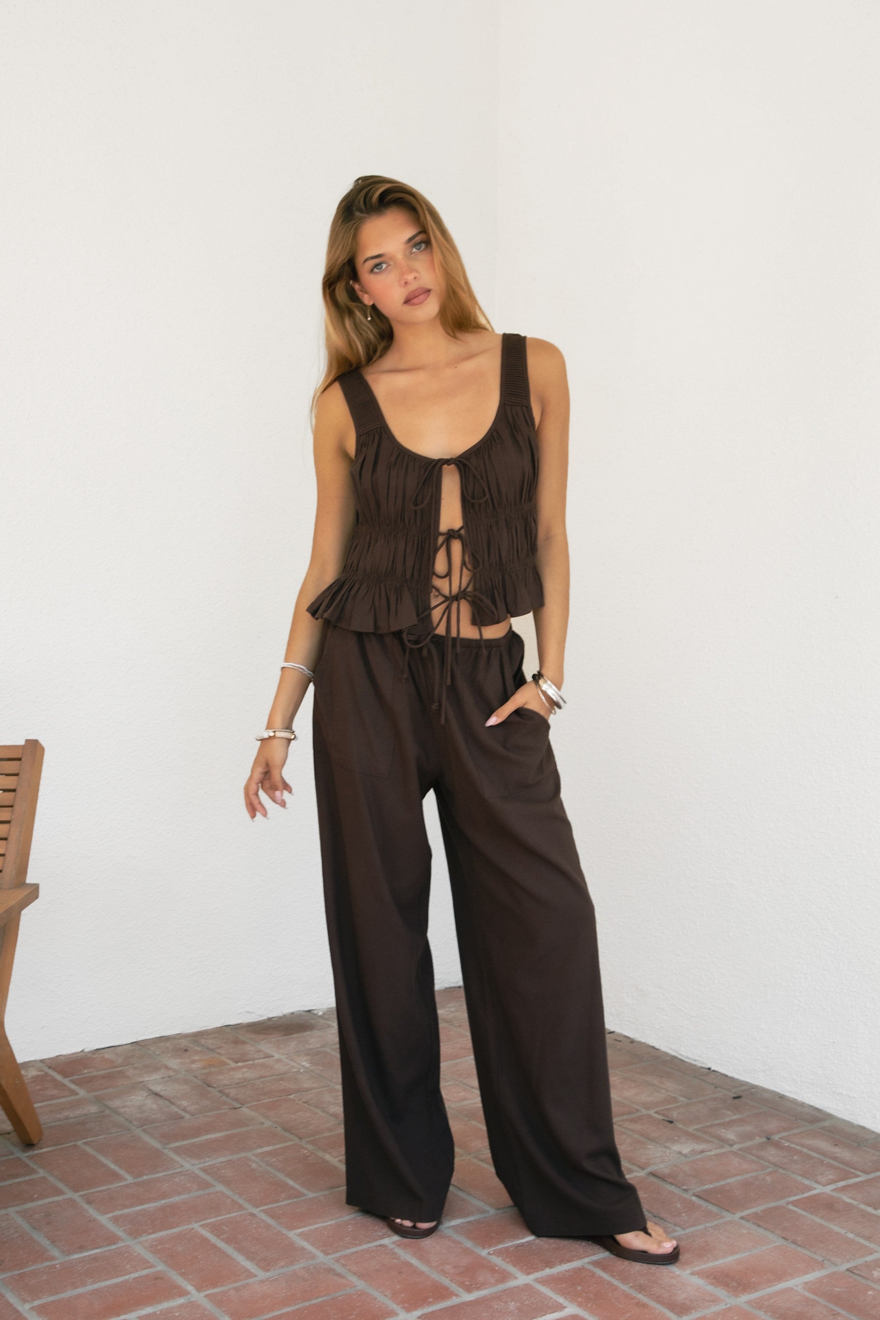 Solstice Linen Wide Leg Pant in Chocolate