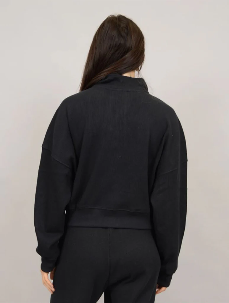 Mailyn Waffle Long Sleeve 1/4 Zip in Black