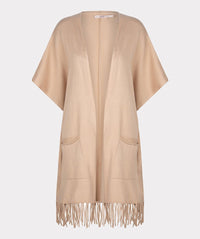 Fringe Poncho in Beige