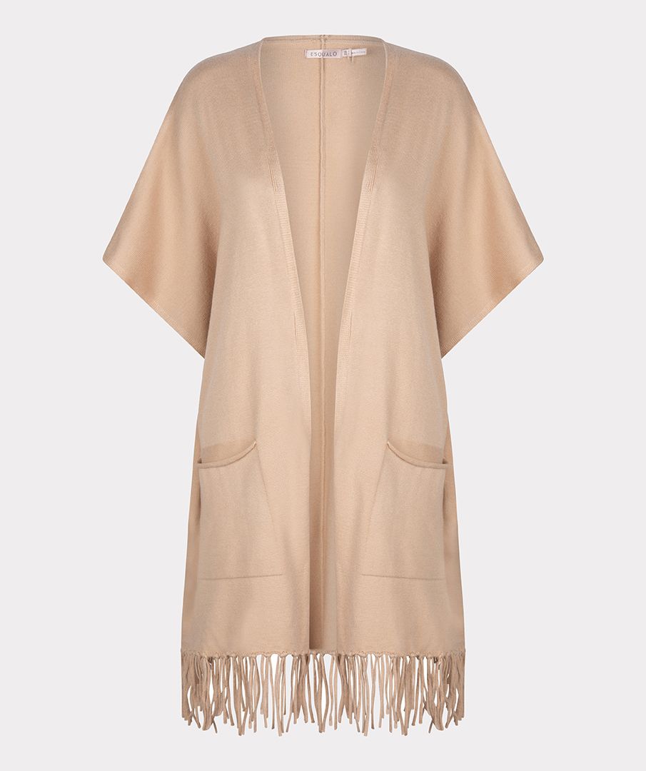 Fringe Poncho in Beige