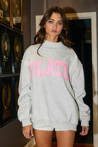 Pilates + Yoga Reversible Graphic Sweater | Heather Grey/Pink