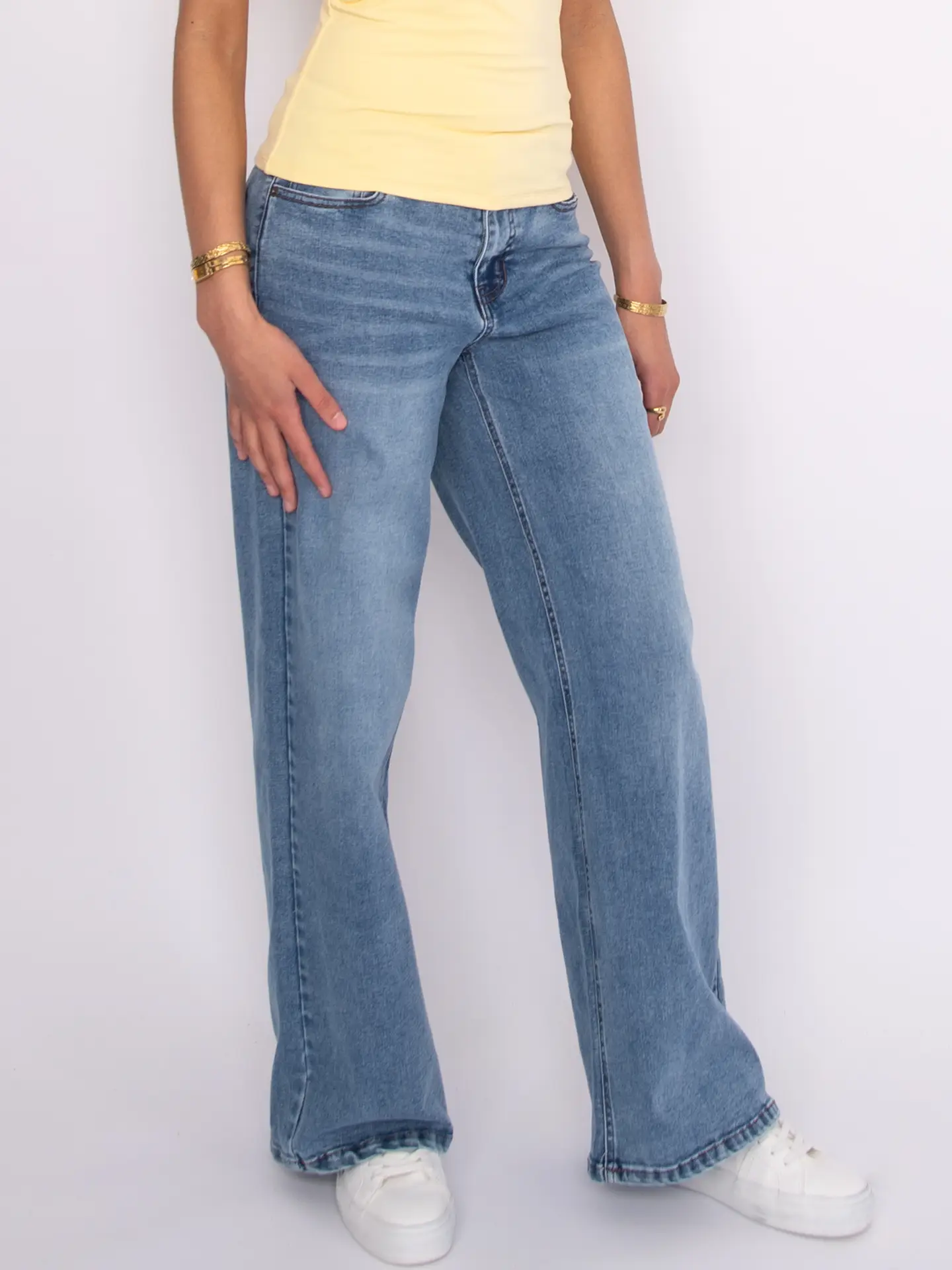 Brooklyn 5 Pocket Mid Rise Wide Leg Pants | Mid Blue
