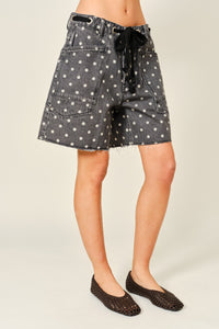 Cotton Polka Dot Barrel Shorts With Waist Belt
