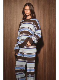 Multi Stripe Crew Neck Sweater and Wide Leg Pant Set