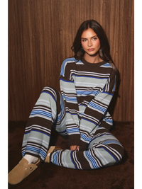 Multi Stripe Crew Neck Sweater and Wide Leg Pant Set