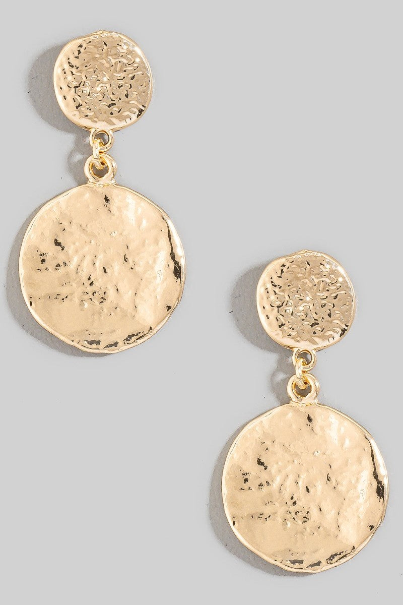 Textured Double Coins Dangle Earrings
