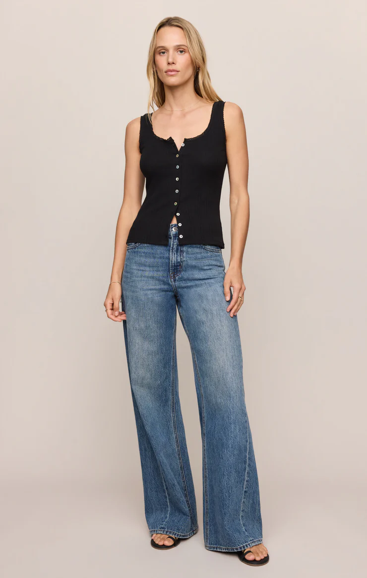 Lainey Pointelle Button Front Tank in Black