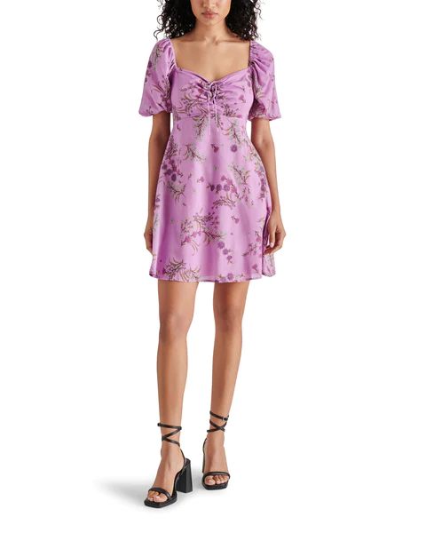 Violeta Purple Flowy Short Sleeve Dress