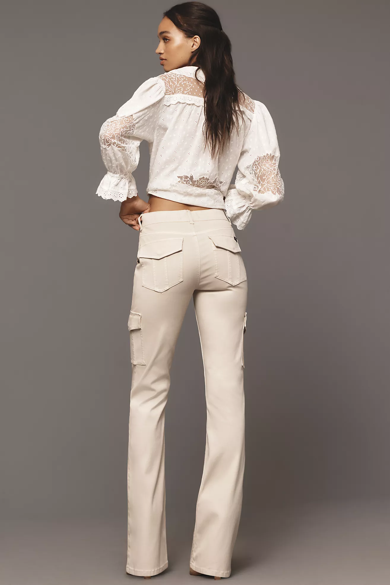 Sculpted Hayden Cargo Bootcut Pants in Cream