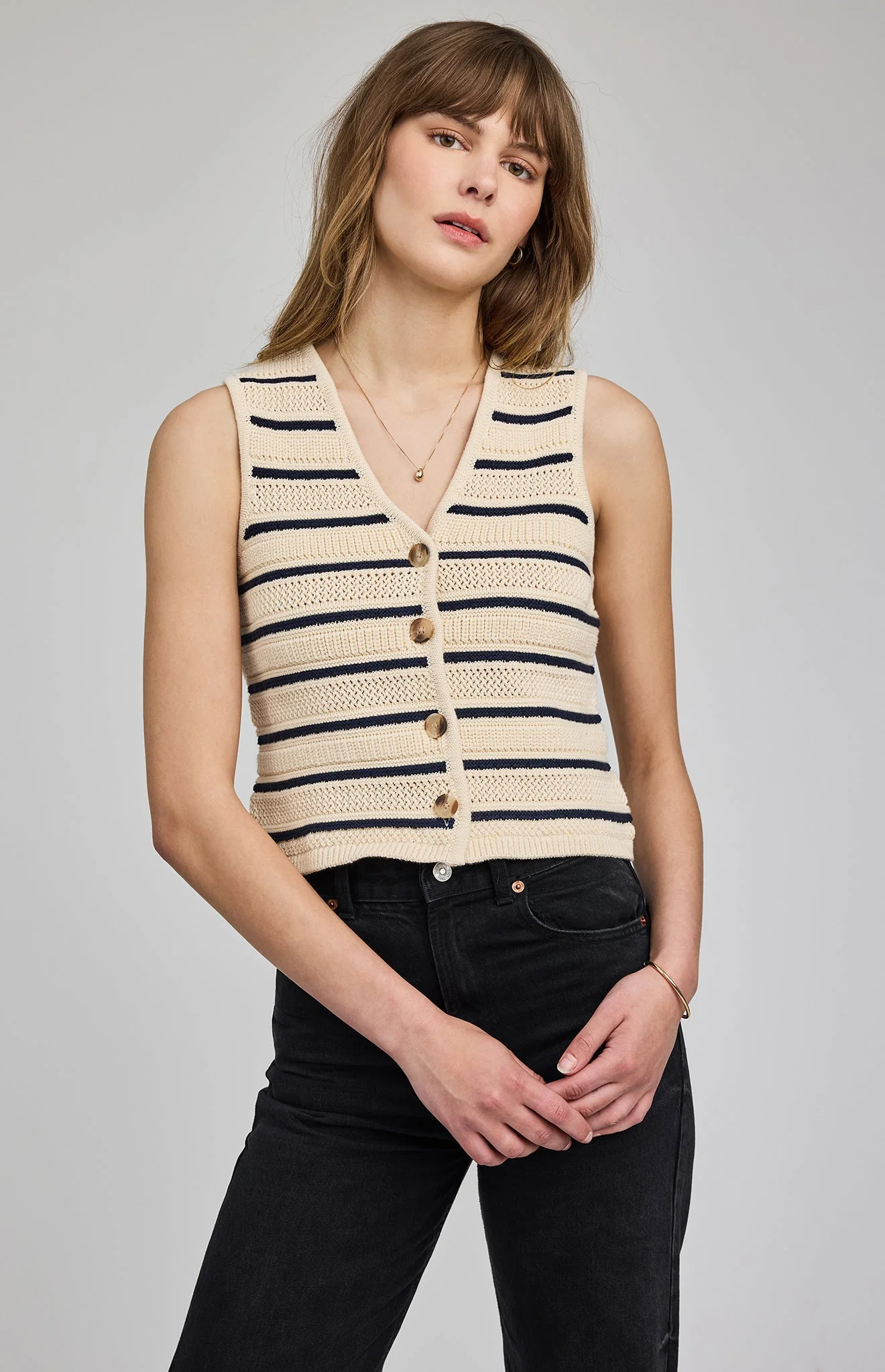 Mariana Knit Vest | Navy Stripe