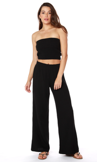 Smocked Waist Wide Leg Pant in Black