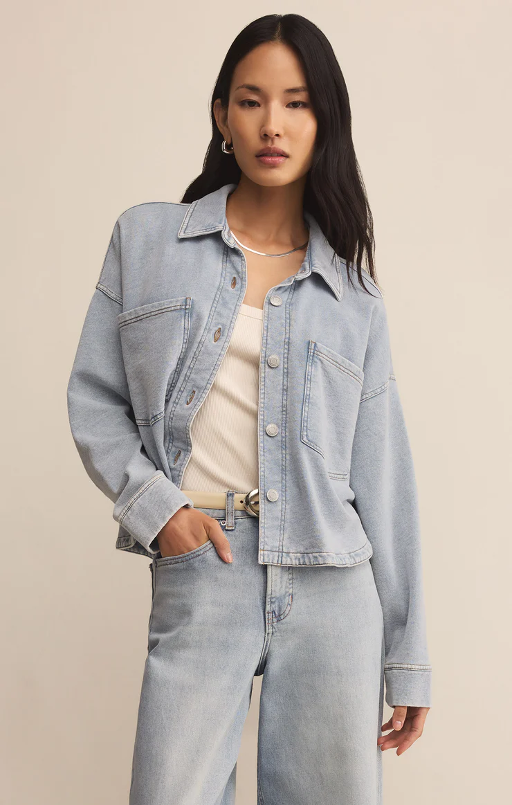 All Day Cropped Knit Jacket In Washed Indigo