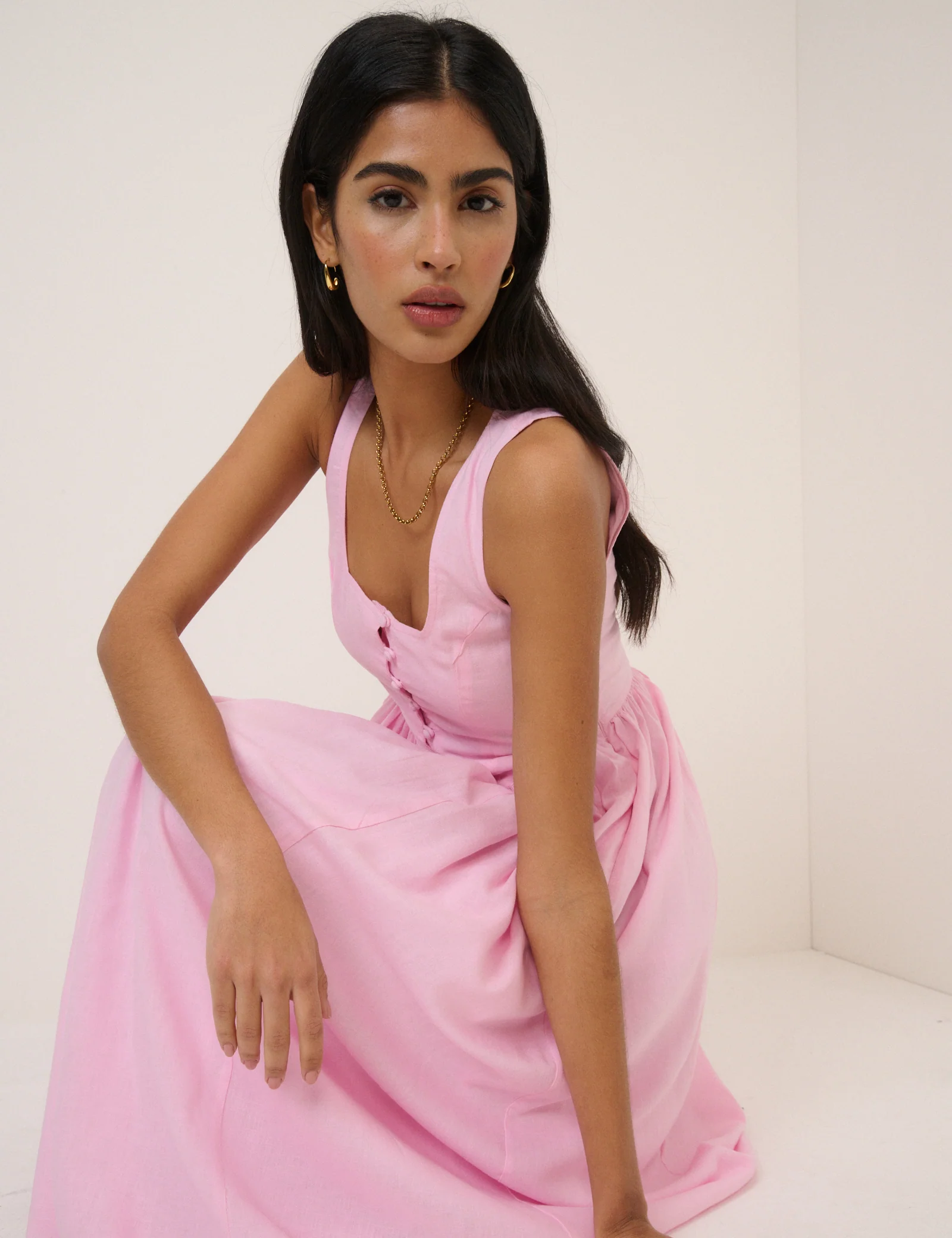 Pink Drop Waist Cora Midi Dress