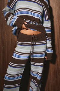 Multi Stripe Crew Neck Sweater and Wide Leg Pant Set