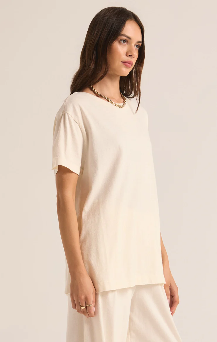 Shayla Cotton Jersey Crew Tee In Sea Salt