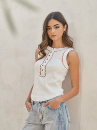 Sleeveless Button Down Stitches Rib Knit Top