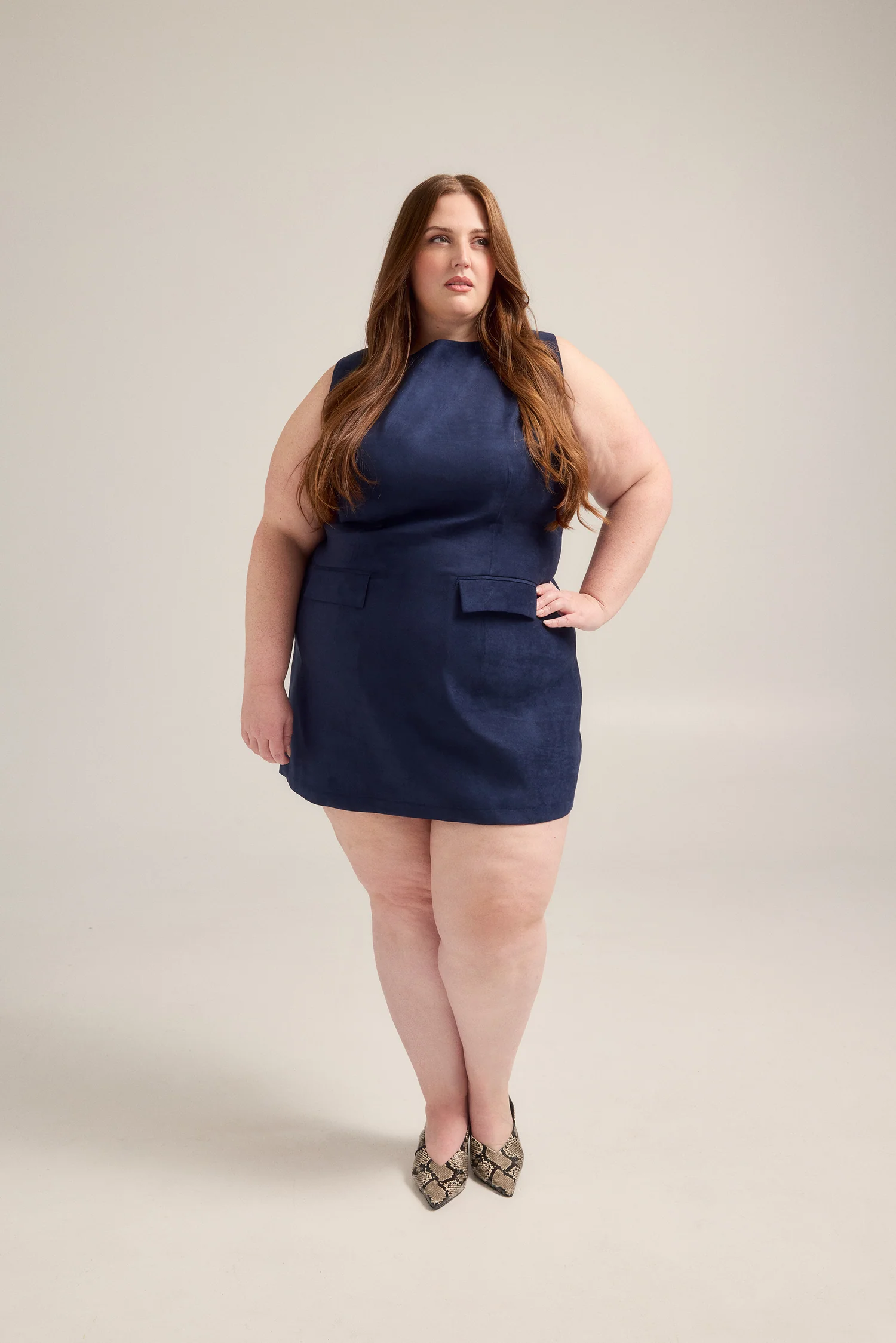 Suede Shift Dress in Navy