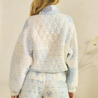Textured Contrast Printed Quarterzip | Blue Combo