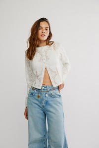 Jae Sheer Lace Knit Long Sleeve Top | Sugar Swizzle