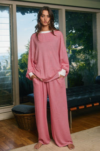 Striped Wide Leg Lounge Pant in Red Stripe