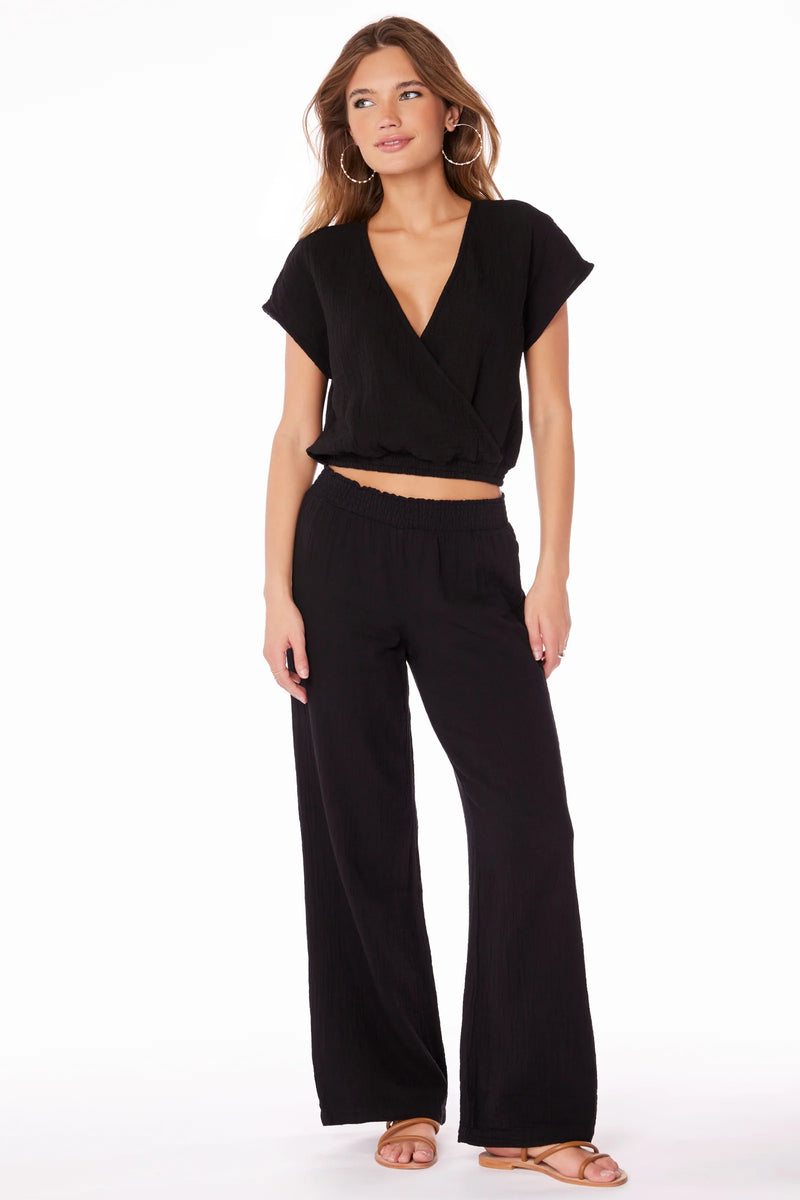 Smocked Waist Wide Leg Pant in Black