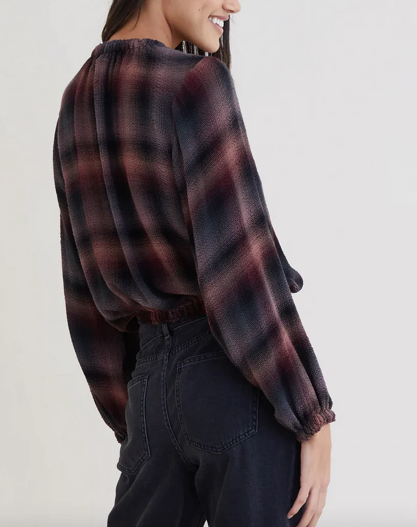 Smocked Trim Pullover in Canyon Plaid