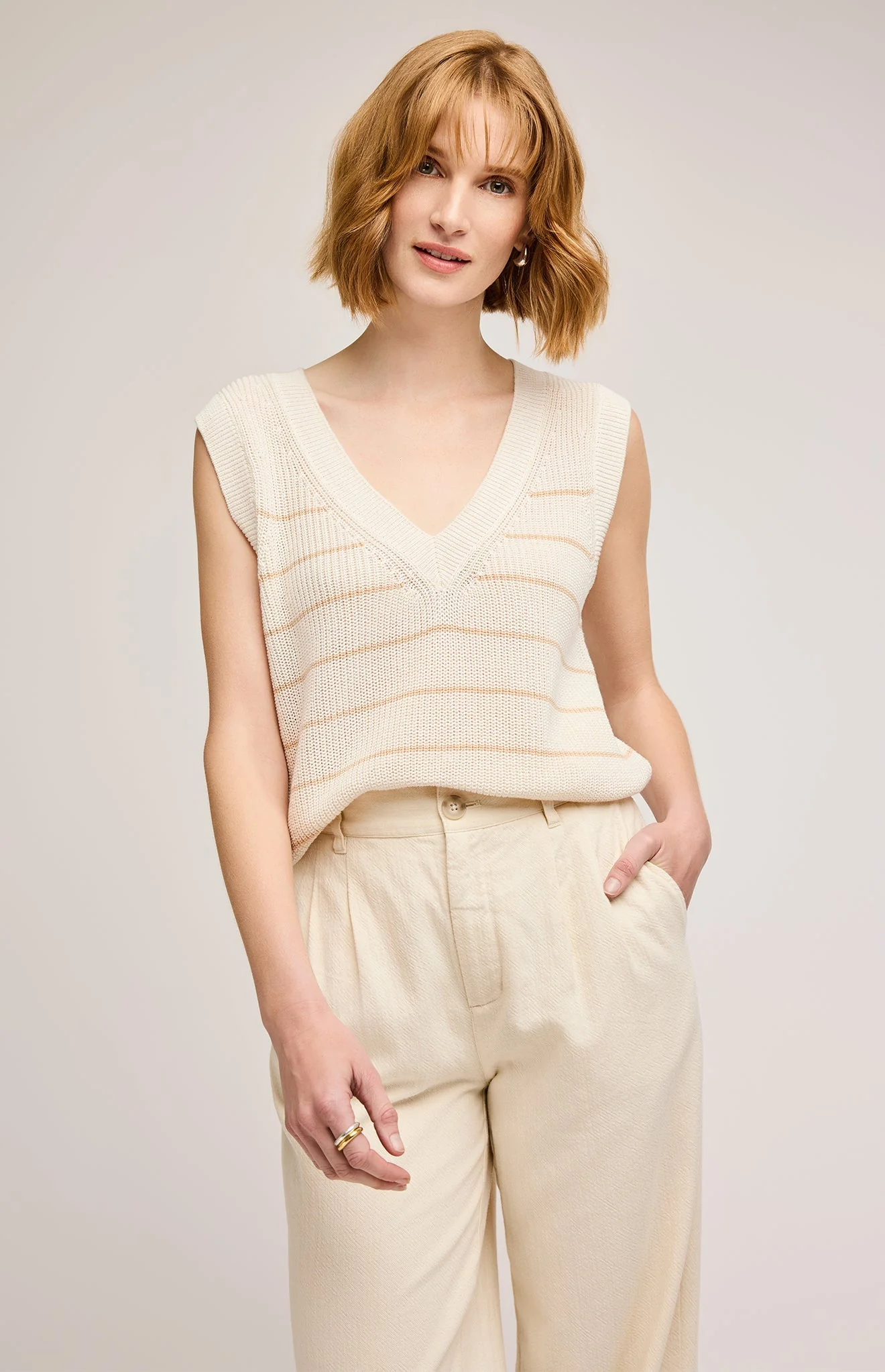 Tanner Knit Vest In Shell Stripe