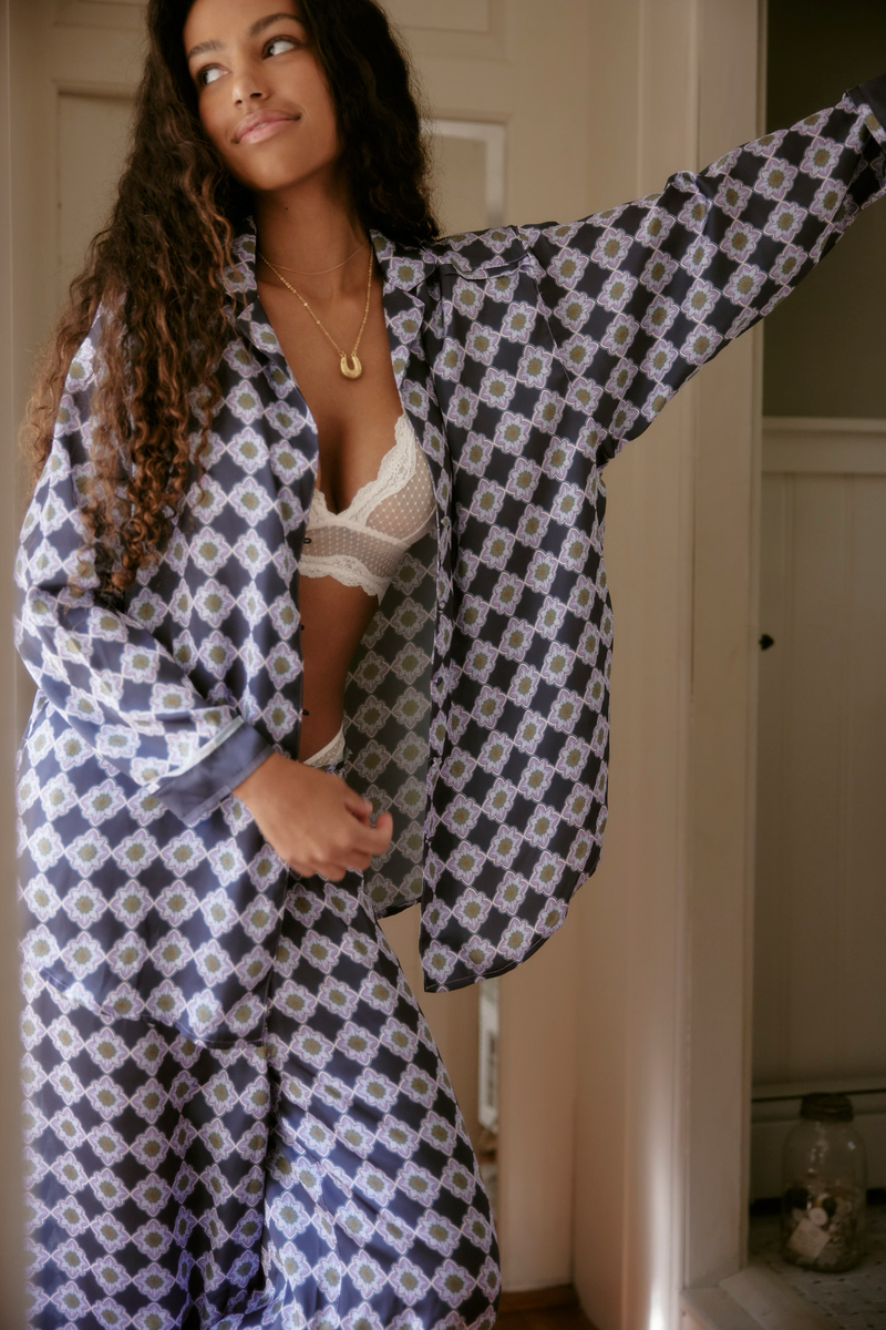 Dreamy Days Solid PJ Set in Navy Combo