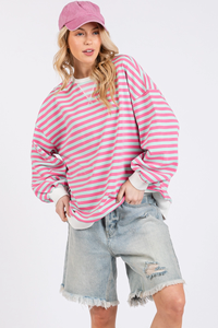 Multi Colour Striped Crew Neck | Pink & blue