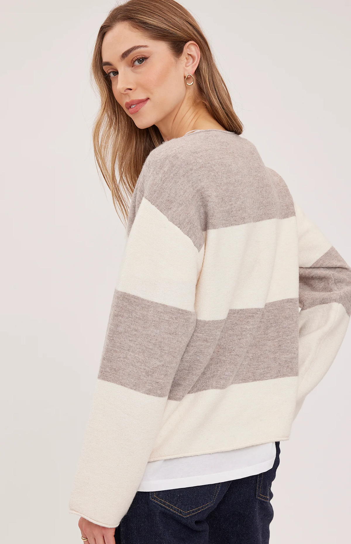 Annalise V-Neck Sweater in Latte Stripe