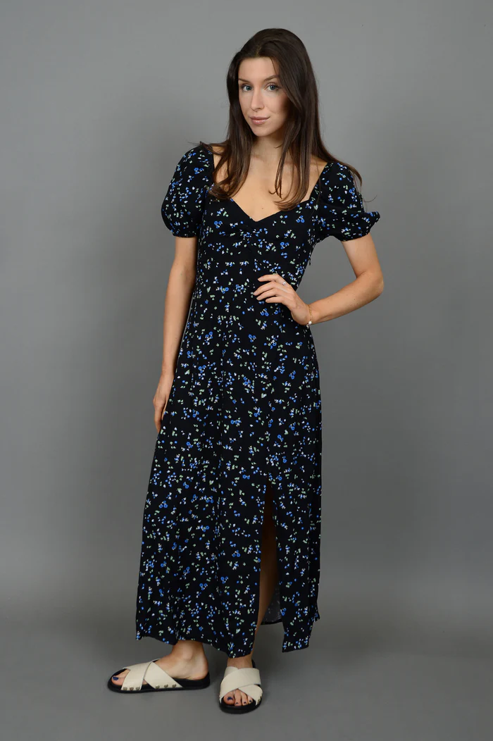 Dania Printed Crepe Dress in Black Floral